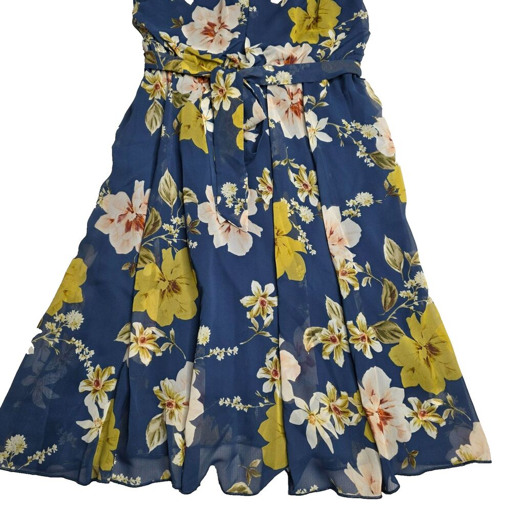 Enfocus Studio Womens 6 Blue Floral A‑Line Dress Sleeveless Belted Summer - Picture 5 of 16